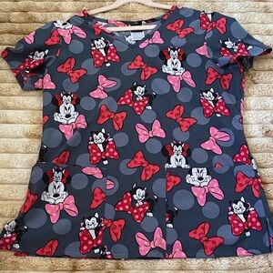 Minnie Mouse Gray and Red Scrub Shirt